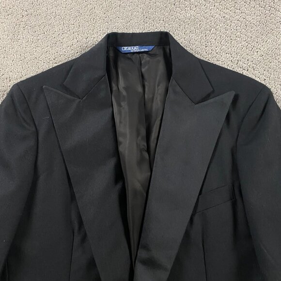 Vintage Polo Ralph Lauren Dinner Tuxedo Jacket Men's 36-38 Long Black Peak Lapel - Picture 2 of 15